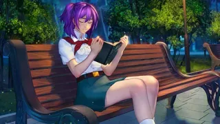 ❤️ อนิเมะ, ผู้หญิง, อ่านหนังสือ, สวนสาธารณะ, ม้านั่ง, หนังสือ telegram sticker