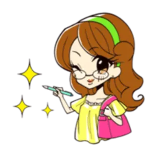 📝 Мультфильм, Женщина, Блестки, Милый, Иллюстрация telegram sticker