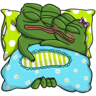 😴 Pepe the Frog kikker, slapen, cartoon, schattig, bed, kussen telegram sticker