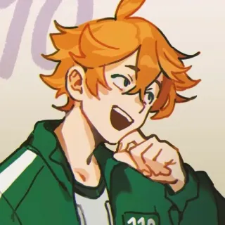 🥨 Squid Game Anime, El Juego del Calamar, Pelo Naranja, Traje Verde, Netflix, Serie de TV whatsapp sticker