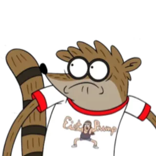 😧 Rigby Regular Show Eat Pump kreskówka, Rigby, Regular Show, szop pracz, Eat Pump, siłownia, trening telegram sticker