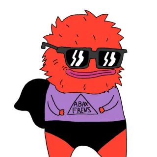 🦸‍♂️ ABAX FRENS potwór, okulary przeciwsłoneczne, peleryna, kreskówka, postać, śmieszne telegram sticker