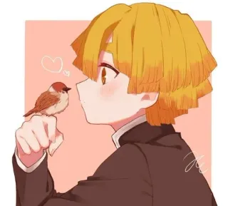 🌟 Zenitsu Agatsuma Demon Slayer Zenitsu Agatsuma, Demon Slayer, anime, bird, cute, cartoon telegram sticker