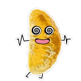 🥴 naranja, fruta, dibujos animados, mareado, ojos en espiral, divertido, comida whatsapp sticker
