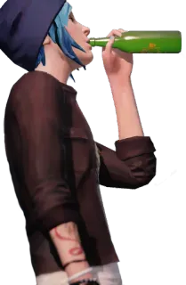 🍺 wanita, minum, botol, rambut biru, topi, alkohol whatsapp sticker
