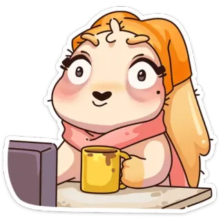 ☕️ Desenho animado, Café, Cachecol, Fofo, Animal, Preguiça whatsapp sticker