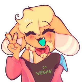 ✌️ GO VEGAN vegano, dibujos animados, personaje, pegatina, símbolo de la paz, animal telegram sticker