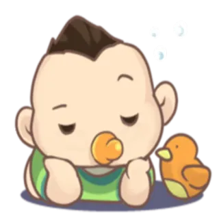 😕 bebé, pájaro, lindo, dibujo animado, chupete, dormilón whatsapp sticker