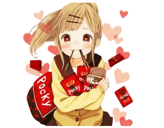 😋 Pocky Anime, Pocky, Mädchen, Snack, Herzen, Süß whatsapp sticker