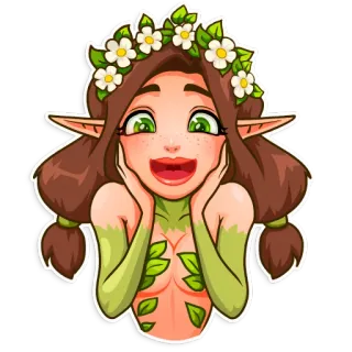 😲 elf, fairy, nature, fantasy, flower, leaf, cartoon telegram sticker