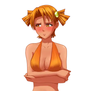 🙄 chica anime, pelo naranja, traje de baño, dibujos animados, mujer, linda telegram sticker