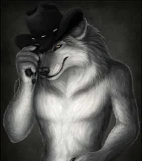 😏 loup, cowboy, anthro, furry, animal, chapeau, western, art telegram sticker
