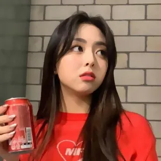 🐈‍⬛️ korean, woman, red, beverage, teen, person telegram sticker
