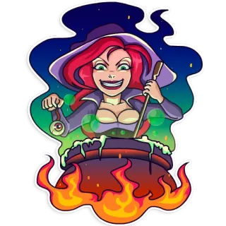 😈 strega, calderone, magia, halloween, pozione telegram sticker
