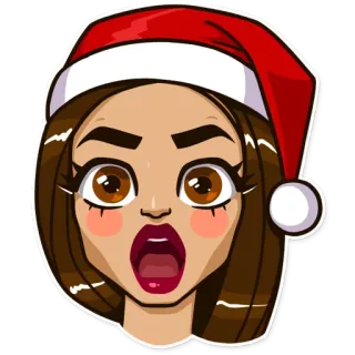 😨 คริสต์มาส, หมวกซานต้า, การ์ตูน, ผู้หญิง, เซอร์ไพรส์, ตกใจ, สีหน้า telegram sticker