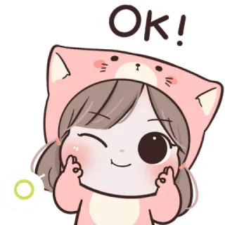 🐱 OK! cute, girl, ok, approval, wink, finger heart telegram sticker