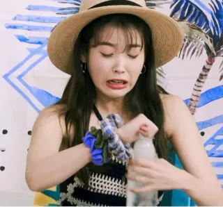 🍶 IU IU, Celebrità coreana, Cantante, Attrice, Cappello da spiaggia, Estate, Elastici per capelli telegram sticker