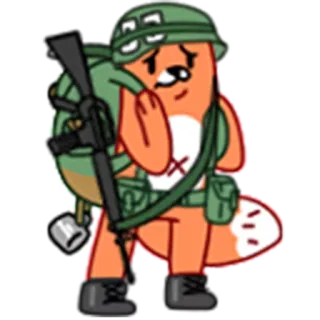 😢 volpe, soldato, militare, animale, fucile, elmetto whatsapp sticker