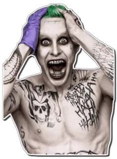 😱 Joker Damaged villain, tattoo, clown, comic book, supervillain, dc comics telegram sticker