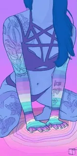 💃 mujer, ropa interior, tatuaje, pentagrama, arcoíris, ilustración telegram sticker