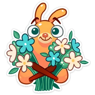 💐 зайчик, цветы, мультик, милый, животное, стикер telegram sticker