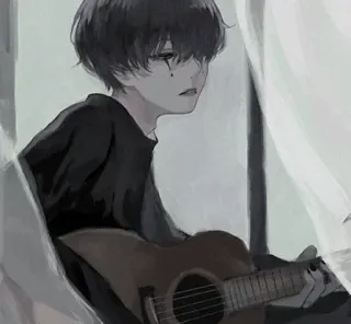 📓 Anime, Junge, Gitarre, Traurig, Kunst, Zeichnung, Musik telegram sticker