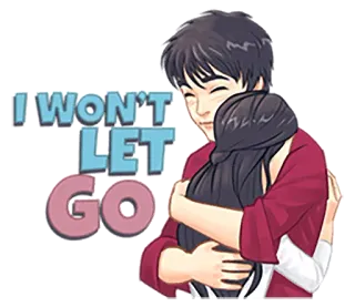 😗 I WON'T LET GO abrazo, amor, pareja, romance, emociones telegram sticker