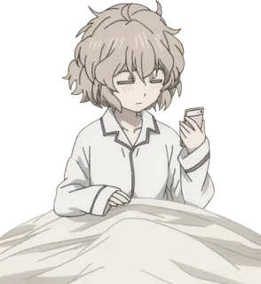 😴 Аниме, Персонаж, Сонный, Кровать, Телефон telegram sticker