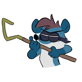 🦯 Мультфильм, Животное, Наклейка, Смешной, Персонаж, Синий, Самодовольный telegram sticker