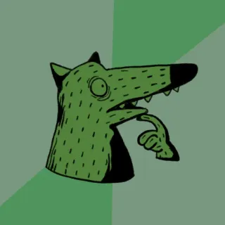 🤔 wilk, zwierzę, kreskówka, zielony, myślenie, palec, mem telegram sticker