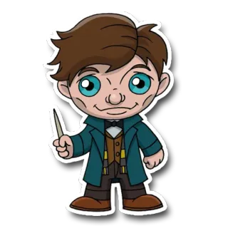 🐾 Newt Scamander Fantastic Beasts and Where to Find Them Newt Scamander, Fantastyczne Zwierzęta, czarodziej, magia, różdżka, kreskówka telegram sticker