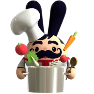 🥘 เชฟ, ทำอาหาร, กระต่าย, อาหาร, การ์ตูน, คนทำอาหาร, แครอท, มะเขือเทศ telegram sticker