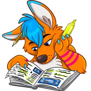 📙 Furry, Anthropomorphe, Lecture, Étude, Renard, Surligneur, Livre, Dessin whatsapp sticker