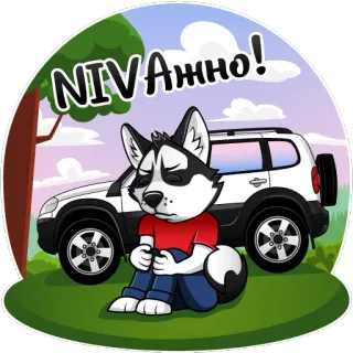 😞 NIVАжно! chien, voiture, russe, dessin animé, autocollant telegram sticker