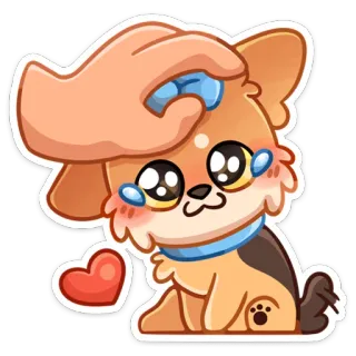 😢 anjing, hewan peliharaan, hewan, imut, kawaii, stiker, tangan, cinta whatsapp sticker
