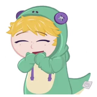 ⚡️ mignon, dessin animé, grenouillère, dinosaure, cheveux blonds, sourire, joyeux telegram sticker