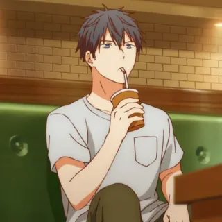 🍹 anime, boy, drinking, cafe, cartoon, beverage telegram sticker