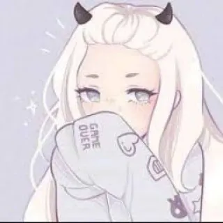 🖤 GAME OVER Anime, Fille, Démon, Cornes, Game Over, Mignon telegram sticker