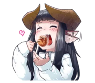 🍡 Anime, Ragazza, Mangiare, Demone, Corna, Carino, Kawaii telegram sticker