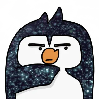 😒 pingüino, dibujo animado, animal, pájaro, lindo, galaxia, espacio telegram sticker