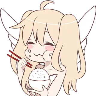 😋 manger, riz, baguettes, mignon, animé, ange telegram sticker