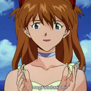 🥰 Asuka Langley Soryu Neon Genesis Evangelion Congratulazioni. anime, congratulations, italian, girl, asuka, evangelion telegram sticker