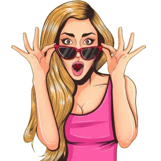 😯 woman, blonde, sunglasses, pink, surprised, cartoon telegram sticker