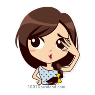 😯 girl, cartoon, cute, woman, sticker, pose, braid telegram sticker