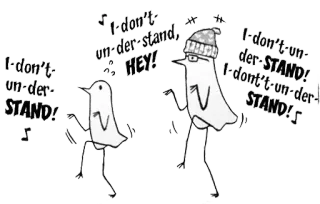 🥳 I don't understand, HEY! นก, เต้น, สับสน, ข้อความ, การ์ตูน whatsapp sticker