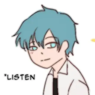 🎧 *LISTEN Anime, Desenho animado, Ouvir, Personagem, Cabelo azul, Fofo whatsapp sticker