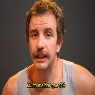 🙎‍♂️ Muito melhor que 3% hombre, bigote, camiseta de tirantes, portugués, subtítulo telegram sticker
