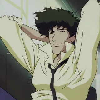 🚬 Spike Spiegel Cowboy Bebop Anime, Cowboy Bebop, Spike Spiegel, Western espacial, Anime anos 90, Anime retrô whatsapp sticker