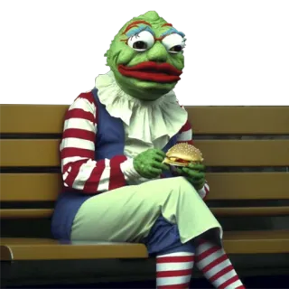 😞 Pepe the Frog Pepe the Frog, meme, internet meme, puppet, clown, burger telegram sticker