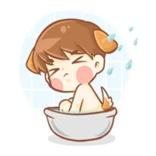 🛁 Desenho animado, Menino, Banho, Fofo, Adesivo, Filhote telegram sticker